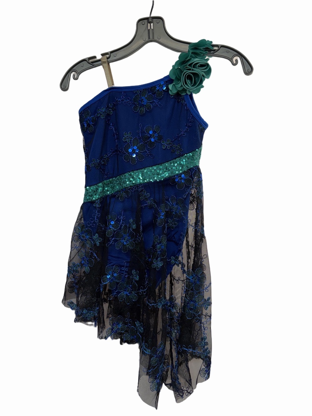 Curtain Call Costumes CLA Royal Blue Teal Sequin Floral Lace Dance Costume Dress